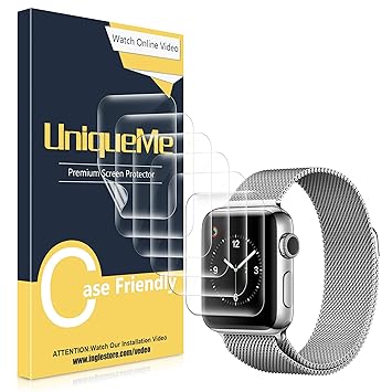 [6 PACK]UniqueMe compatible con Protector de pantalla Apple Watch 40mm Series 4 / 38mm Series 3/2/1, [Adsorcion anhidra] [Sin Burbuja] Soft HD Clear ...