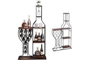 Mantianstar - 5 Tier Freestanding Floor Wine Rack 11 Bottles Modern Wood Wine Rack Storage Cabinet for Home Bar Kitchen Dinin