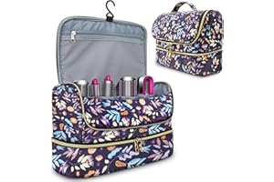 Pripher Double-Layer Travel Case Compatible for Dyson Airwrap & Shark Flexstyle Styler with Large Waterproof Compartment, Portable Storage Carrying Bag for Airwrap Attachments (Purple Garden)