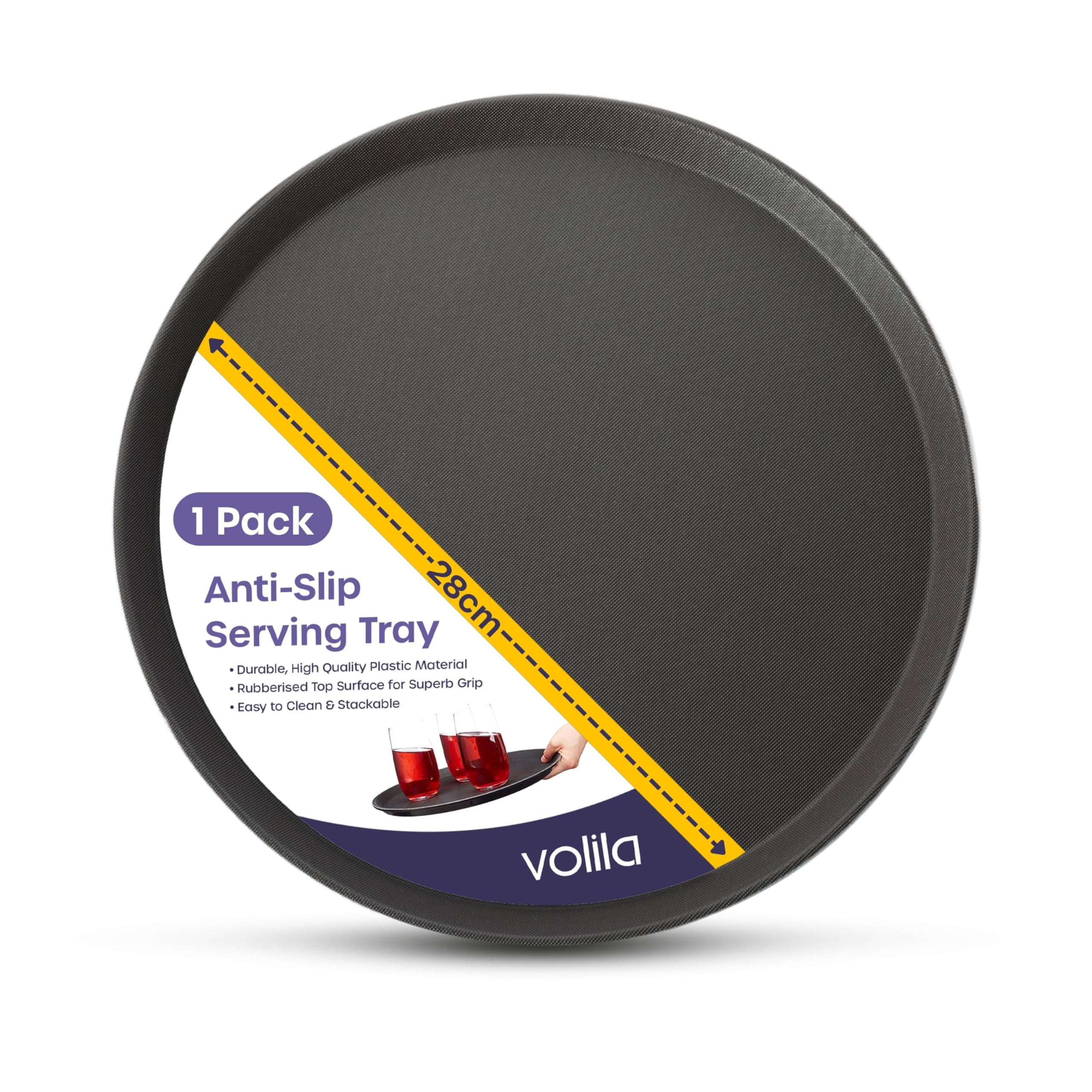 Black Round Tray - 28cm (1 Pack) Rubberized Round Trays for Food Serving and Drinks - Dishwasher Safe Non Slip Tray for Parties, Gatherings, Bars, Restaurants, and Home Use — image 1