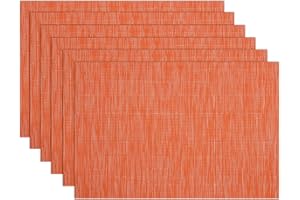 SHACOS Placemats Set of 6 Woven Vinyl Place Mats for Dining Table Indoor Outdoor Table Mats Wipe Clean (6, Orange)