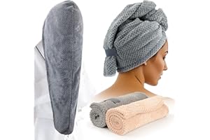 FREATECH 2-Pack Large Microfibre Hair Towel Wrap 86 x 26 cm, Thicken Super Absorbent Hair Turbans for Wet Hair, Anti-frizz Ha
