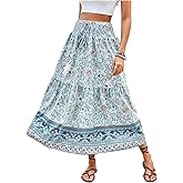 Verdusa Women's Floral High Waisted Ruffle Long Skirt Boho Drawstring Tiered Flowy Maxi Skirts