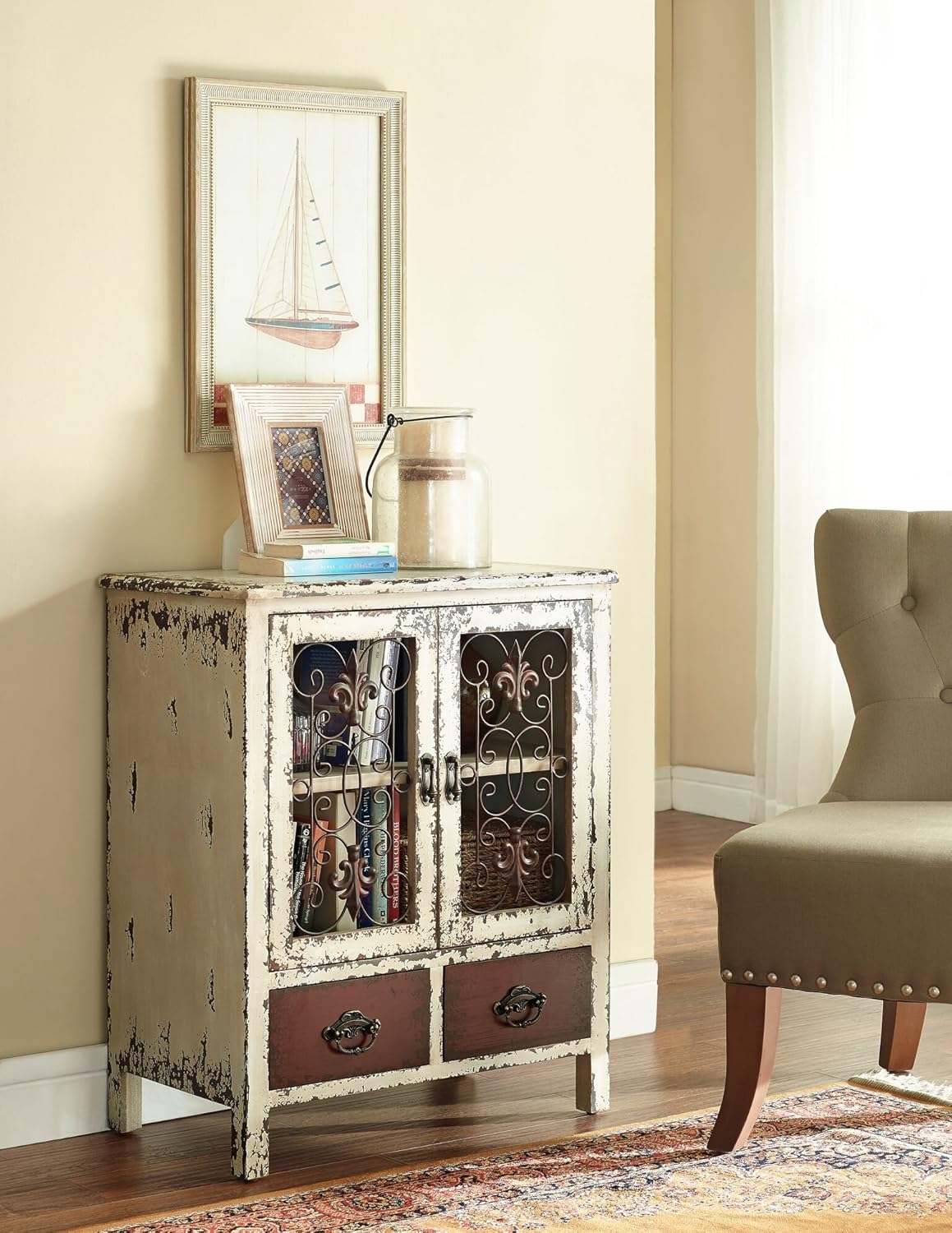 Powell Furniture Parcel 2-Door 2-Drawer Console, White: Kitchen & Dining