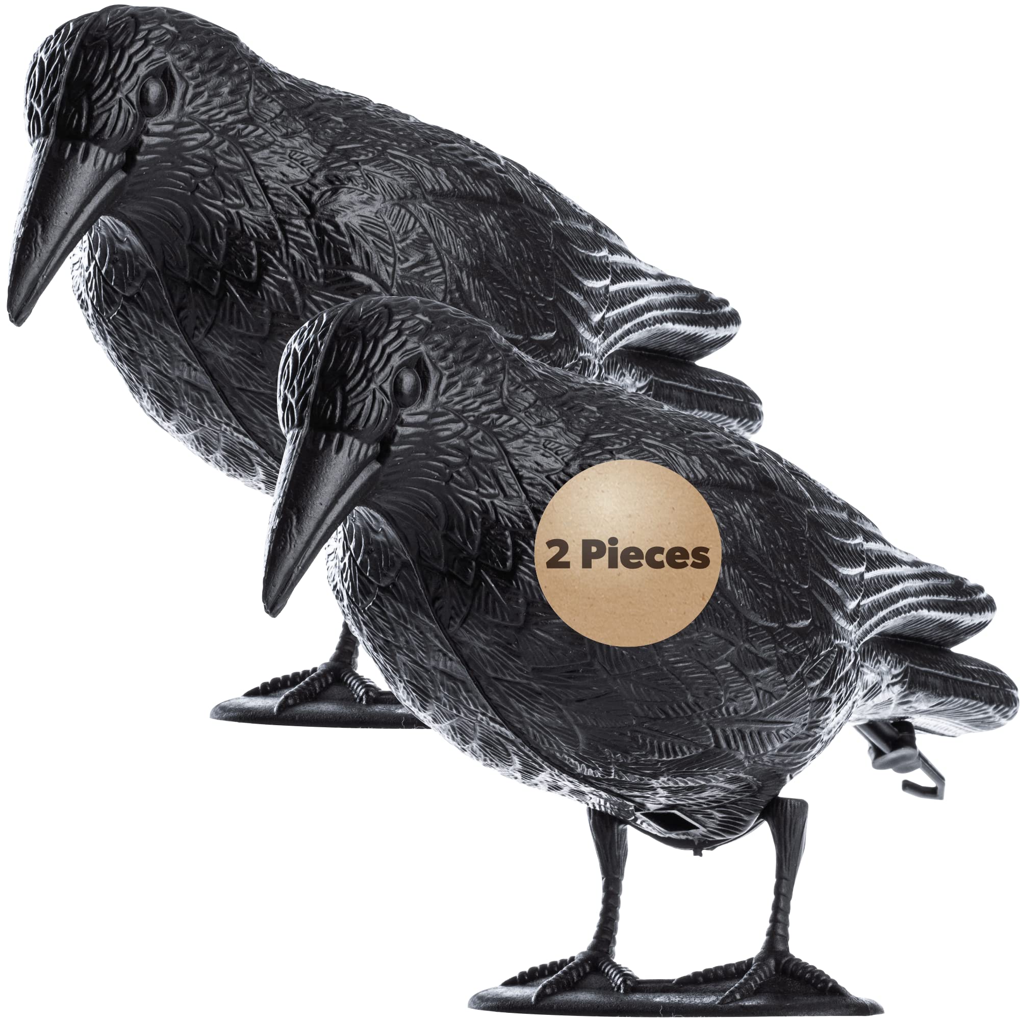 KADAX Plastic Black Raven, 39 x 24 cm, Pigeon Repellent with Hanging Hook, Garden Bird Scarer with Stand, Effective Bird Deterrent for Balcony, Fence, Scarecrow (Set of 2)