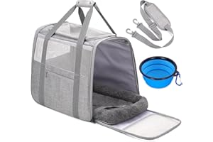 JUNGYOON JUNGYOUN Premium ​Cat Carrier - ​Pet Carrier for Cat & Small Dogs up to 15lbs - ​Airline Approved Travel Dog Carrier with Anti-Escape Zippers, Collapsible Travel Bowl & Padded Strap