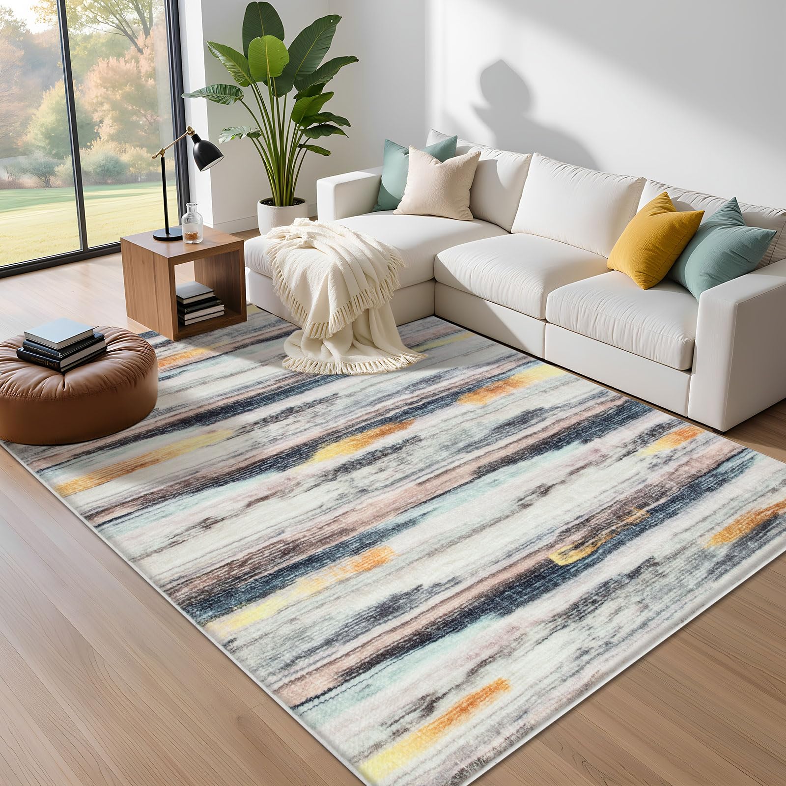 Tinyboy-hbq Rugs Living Room 120x160cm, Modern Soft Rug Bedroom Non Slip Short Pile Large Abstract Area Rugs Stripe Design Carpet Home Decor — image 1