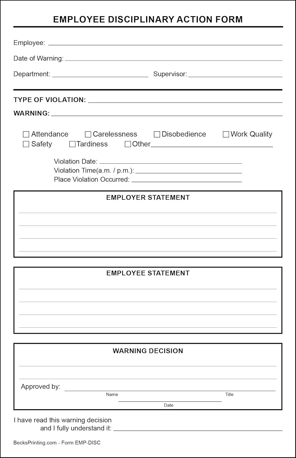 Amazon Com Employee Disciplinary Action Forms 2 Part Carbonless Paper Pack Of 100 Industrial Scientific