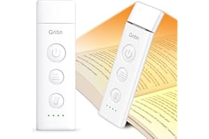 Gritin Book Light Rechargeable, Reading Light Lamp Clip on Book, 3 Eye-Protecting Modes (Mixed/White/Amber), 5 Brightness & S