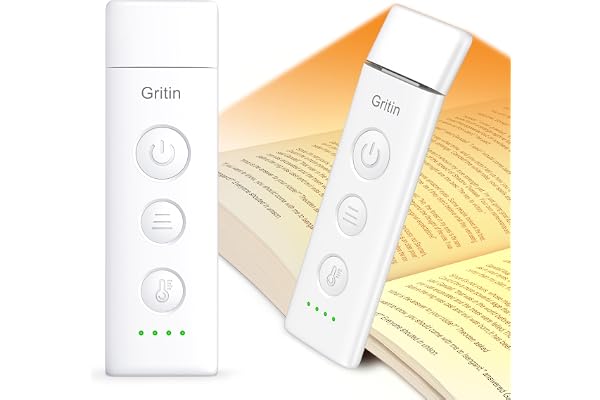 Gritin Book Light Rechargeable, Reading Light Lamp Clip on Book, 3 Eye-Protecting Modes (Mixed/White/Amber), 5 Brightness & S