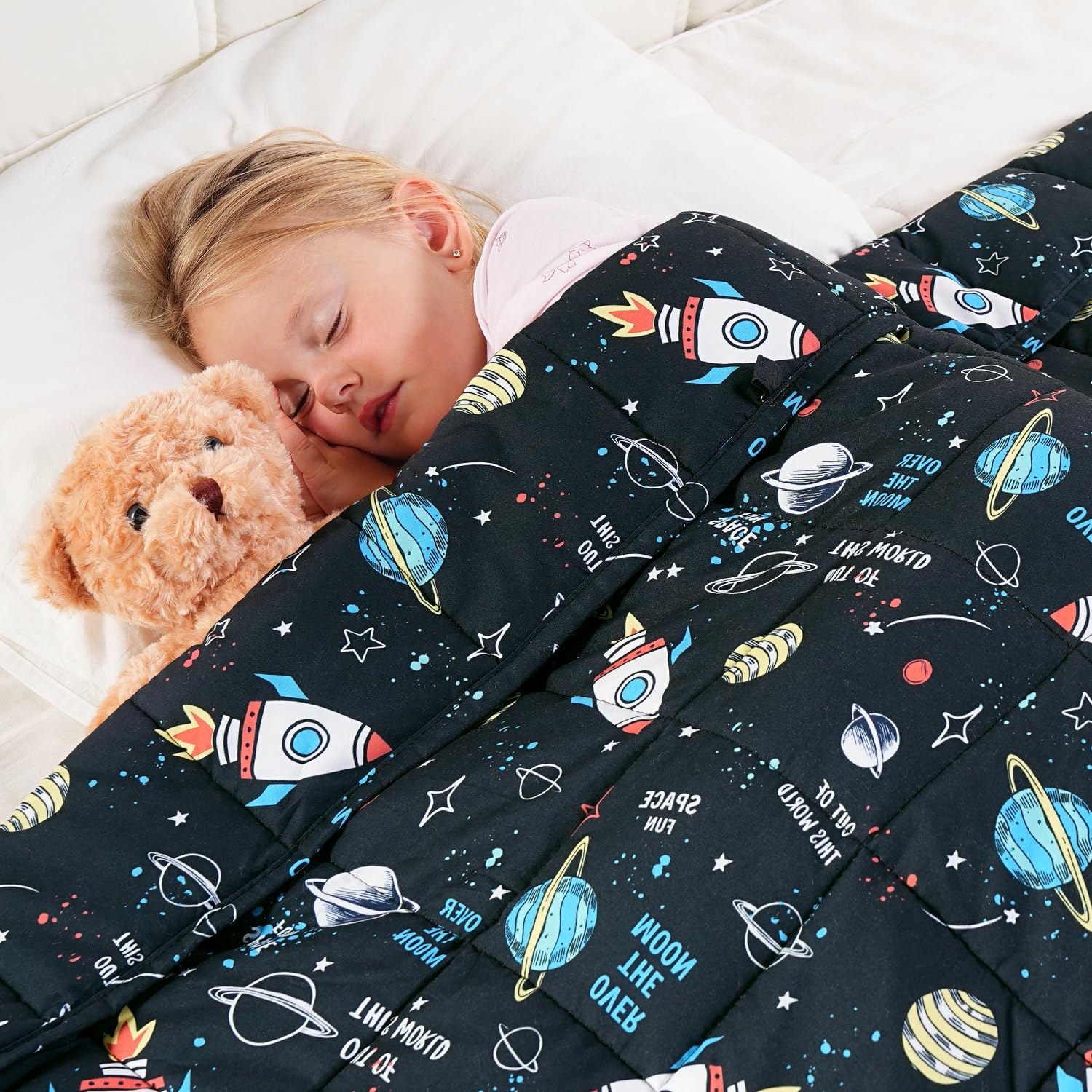 Kivik Cooling Weighted Blanket 5 Pounds, Breathable Small Weighted Blankets, Ultra Soft Heavy Throw for Relaxing & Sleeping, Machine Washable, 36 x 48 Inches, Universe Printing, Black Image