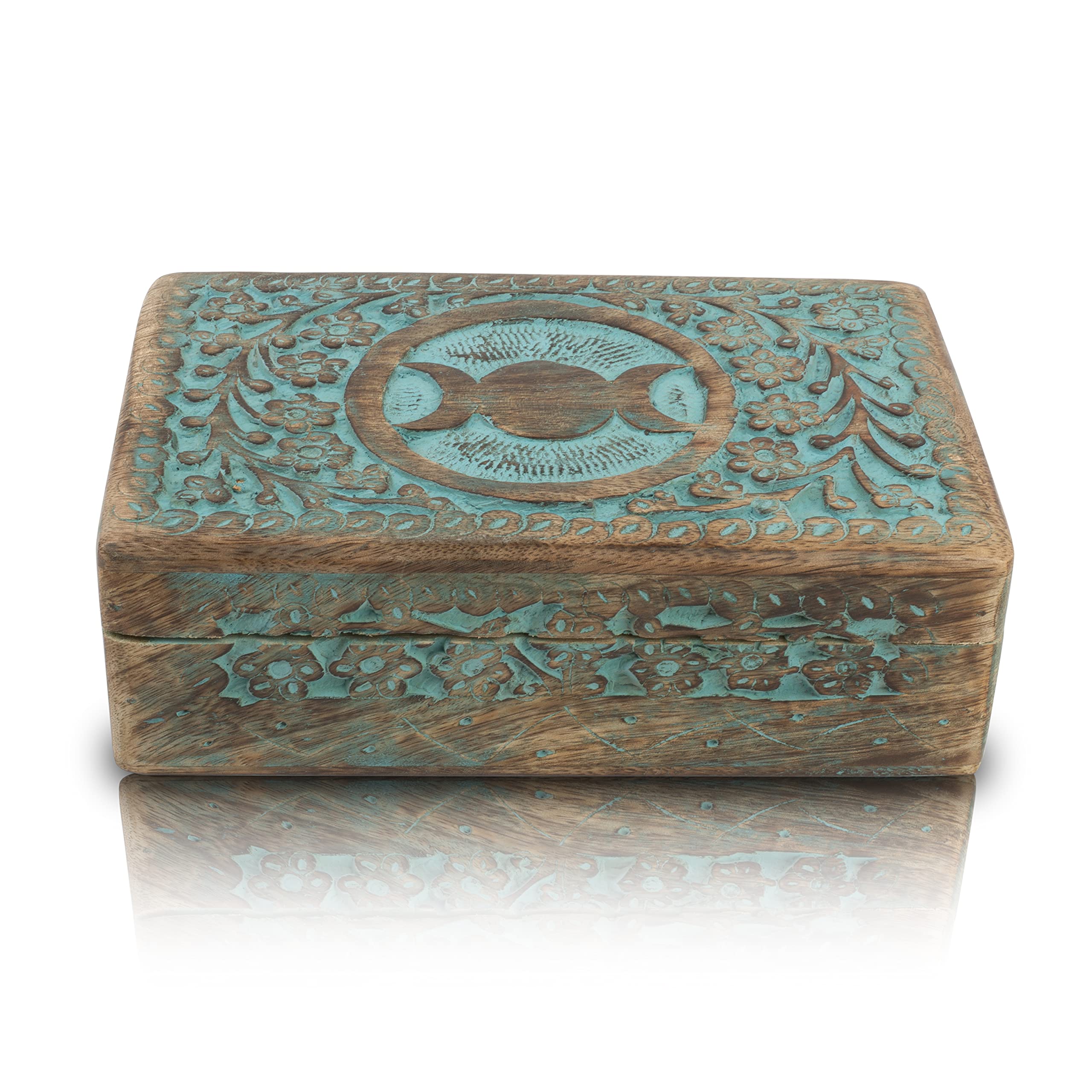 Great Birthday Gift Ideas Handmade Decorative Wooden Jewelry Keepsake Box Jewelry Organizer Treasure Chest Trinket Holder Watch Storage Box Housewarming Gifts Women (Blue Wash Finish)