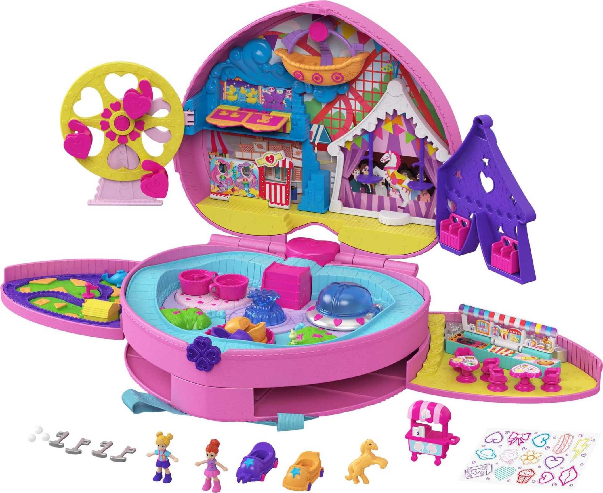 ​Polly Pocket Theme Park Backpack Compact with 2 Dolls, Accessories & Multiple Activities