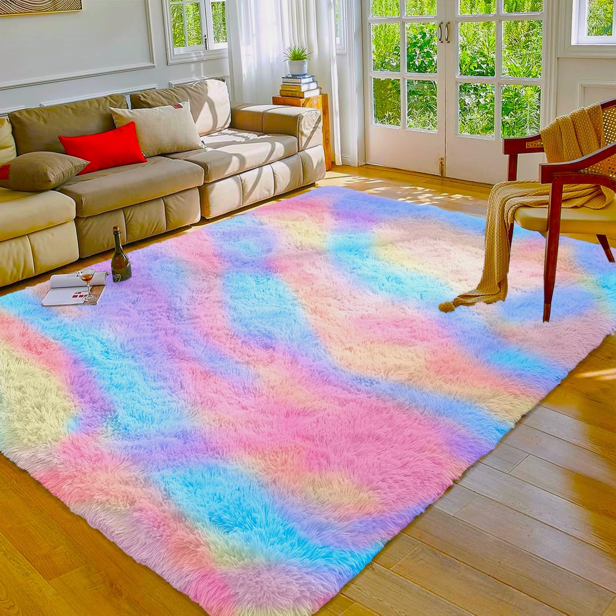 MOONLIGHT20015 Rugs Living Room 120 x 170 cm – Fluffy Shaggy Rainbow Area Rugs for Bedroom – Modern Super Soft Plush Carpet Non-Slip Non Shedding Easy To Clean Rug