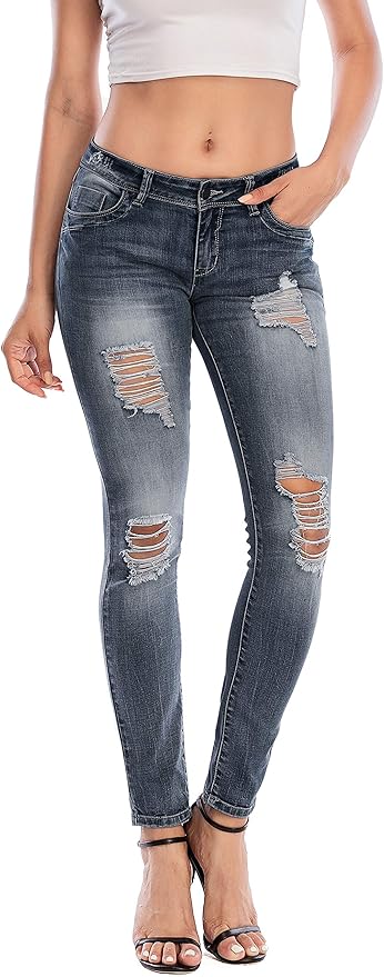 Ecupper Pantalones de mezclilla para mujer, cintura baja, pantalones de