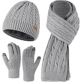 Womens Winter Knit Warm Hat Beanie Long Scarf Touch Screen Gloves Set for Cold Weather, 3 in 1 Warm Gift Set