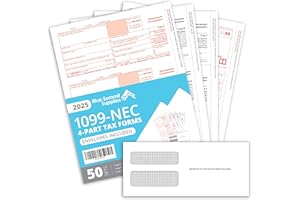 BLUE SUMMIT SUPPLIES Blue Summit 50 1099 NEC Forms 2025 with Envelopes, 2025 1099 NEC Tax Forms, 4 Part Kit, Compatible with QuickBooks and Accounting Software,Self Seal Envelopes with 3 1096 Included, 50 Pack