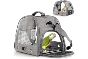 HOSUKKO Bird Travel Carrier with Perch Parakeet Backpack Carriers with Stainless Steel Plate Portable Pet Carrier Bag for Bird Cage Accessories Transparent Travel Carrier Cage for Budgie Conure Cockatiel