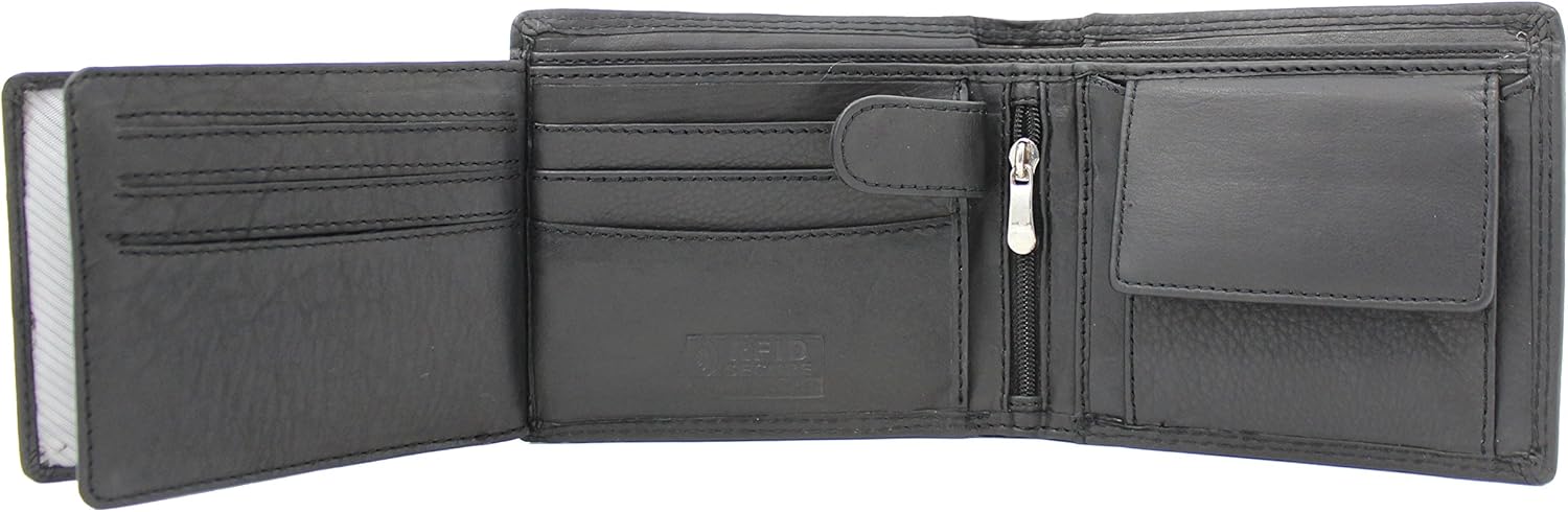 MORUCHA Mens RFID Blocking Real Leather Trifold Passcase Wallet M55 (Black), 12cm (Length) x 9.5cm (Height) x 2.2cm (Width) - Image 4