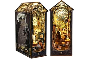 ENHOCIYT DIY Book Nook Kit Bookend, Decorative DIY Dollhouse Booknook Bookshelf, Bookends Model Build-Creativity Kit with LED Light (Detective Agency)