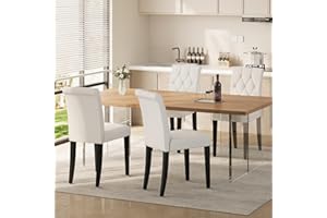 Welzona Upholstered Dining Chairs Set of 4, Button Tufted Parsons Dining Chair with Solid Wood Legs, Modern Fabric Side Chair for Dining Room/Kitchen/Living Room- White