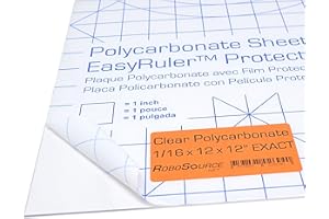 ROBOSOURCE Polycarbonate Clear Plastic Sheet 12" X 12" X 0.0625" (1/16") Exact with EasyRuler Film, Shatter Resistant, Easy to Cut, Bend, Mold Than Plexiglass. Window Panel, Industrial, Hobby, Home, DIY, Crafts.