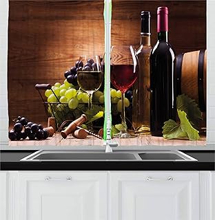 Amazon Com Ambesonne Wine Kitchen Curtains Wine Themed Collage