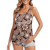 WOWENY Tank Top with Built in Bra for Women Padded Camisole Flowy Loose Fit Sleevless Summer Top