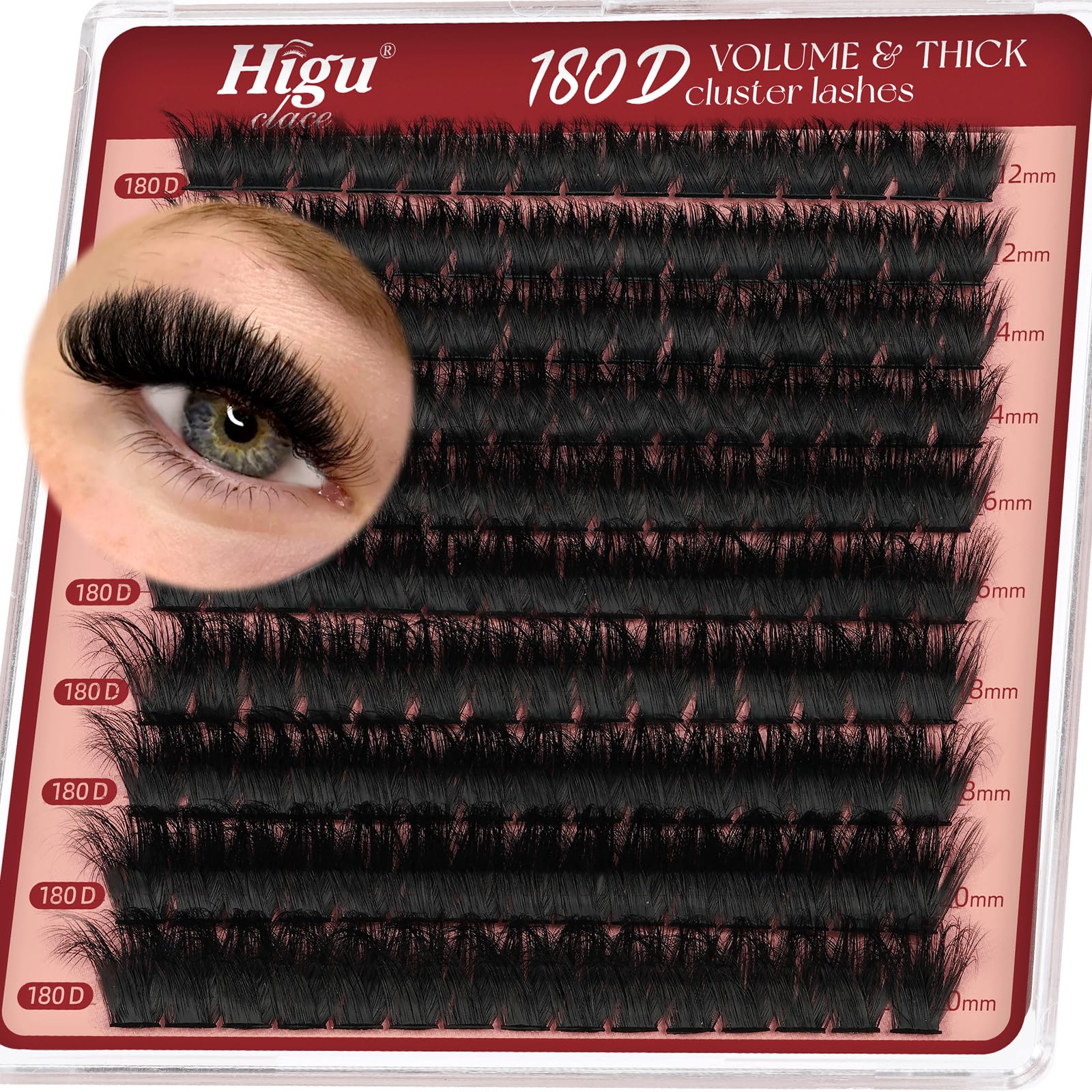 Cluster-Lashes 180D Individual-Eyelashes, Higu clace 12-20mm Thick Eyelash-Clusters D Curl, DIY Lash Extensions at Home (180 12-20) — image 1