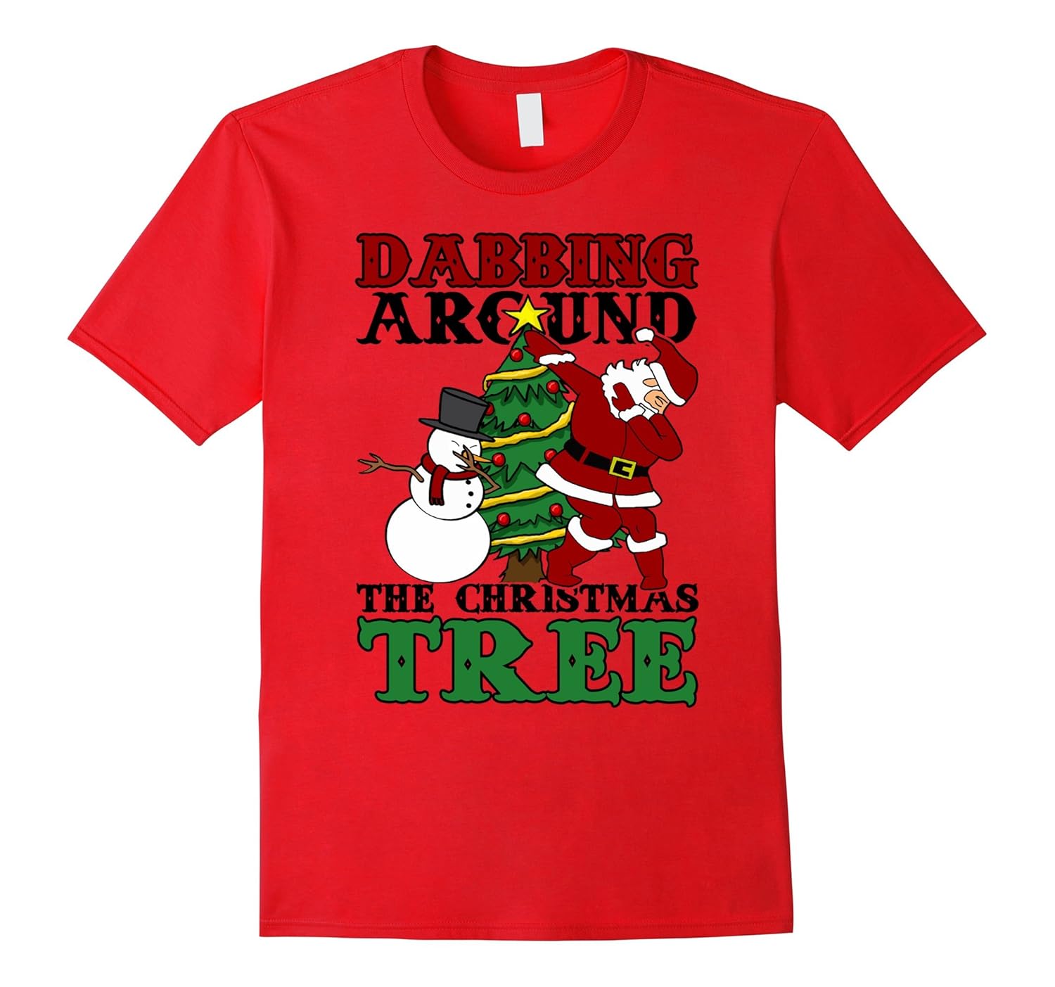 Dabbing Around The Christmas Tree Snowman Santa T-shirt-ANZ