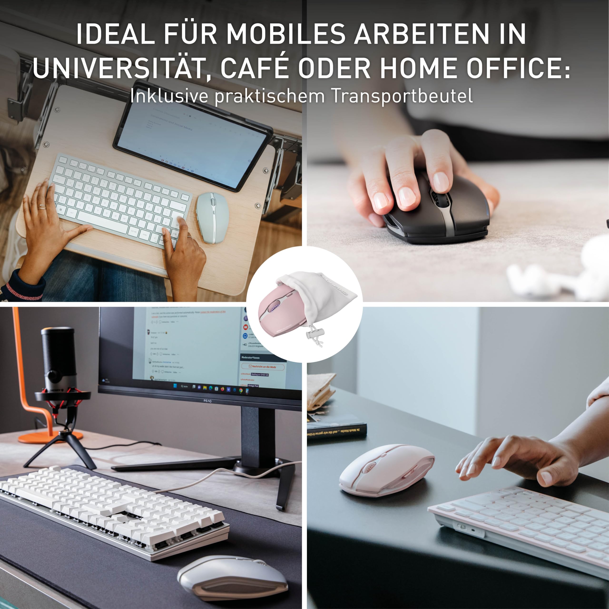 CHERRY GENTIX BT, kabellose Bluetooth Maus, Multi-Device Funktion für bis zu 3 Endgeräte, umschaltbare Auflösung (1000/2000 DPI), 7 Tasten und Scrollrad, batteriebetrieben, Cherry Blossom 8