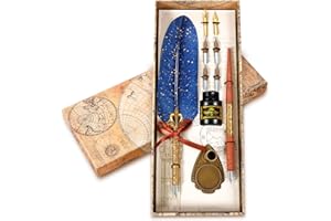 Aifeiter Quill Pen and Ink Set, Feather Dip Pen, Calligraphy Pen Set, Blue Ink, Vintage Bird Theme, Calligraphy Pen for Writing for Handwriting Lovers, Birthday Gift