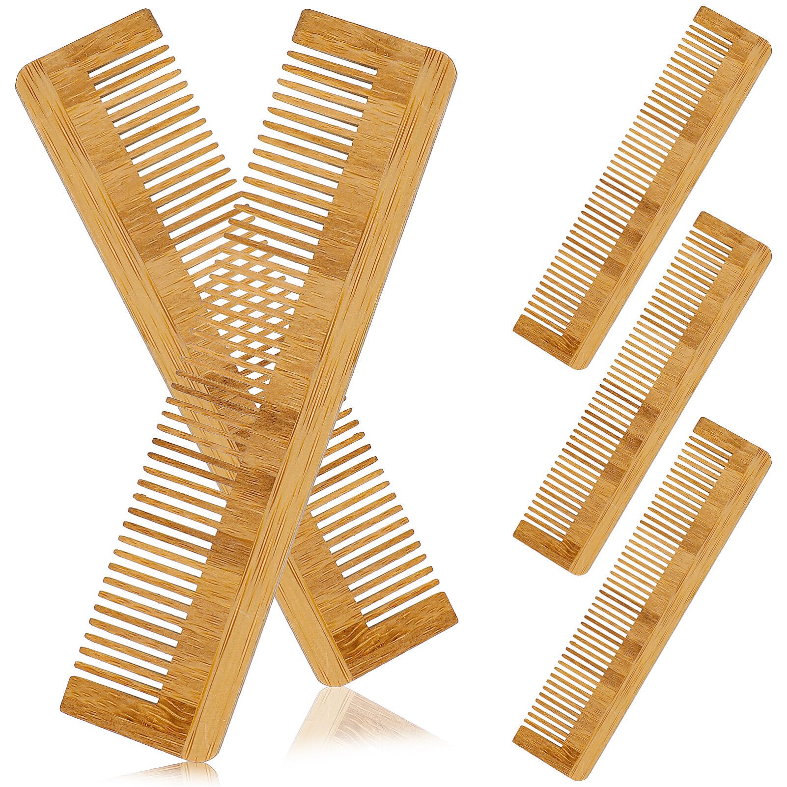 Beavorty Bamboo Hair Comb 5Pcs Set Natural Wooden Comb Anti-Static Styling Tool for Men Women Thick or Wavy Hair Portable Pocket Size