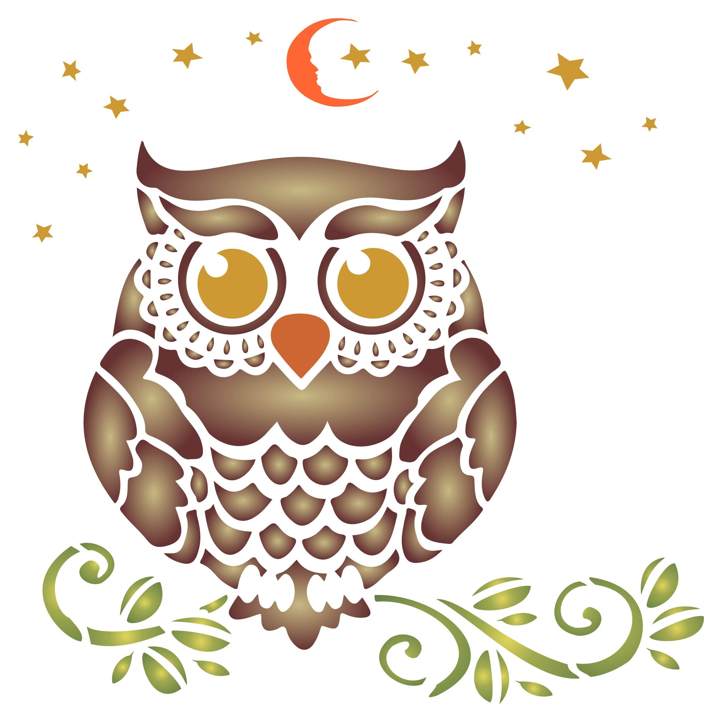 Owl Stencil, 16.51 x 16.51 cm (M) - Decorative Night Bird Nocturnal Animal Wildlife DIY Birds Stencils