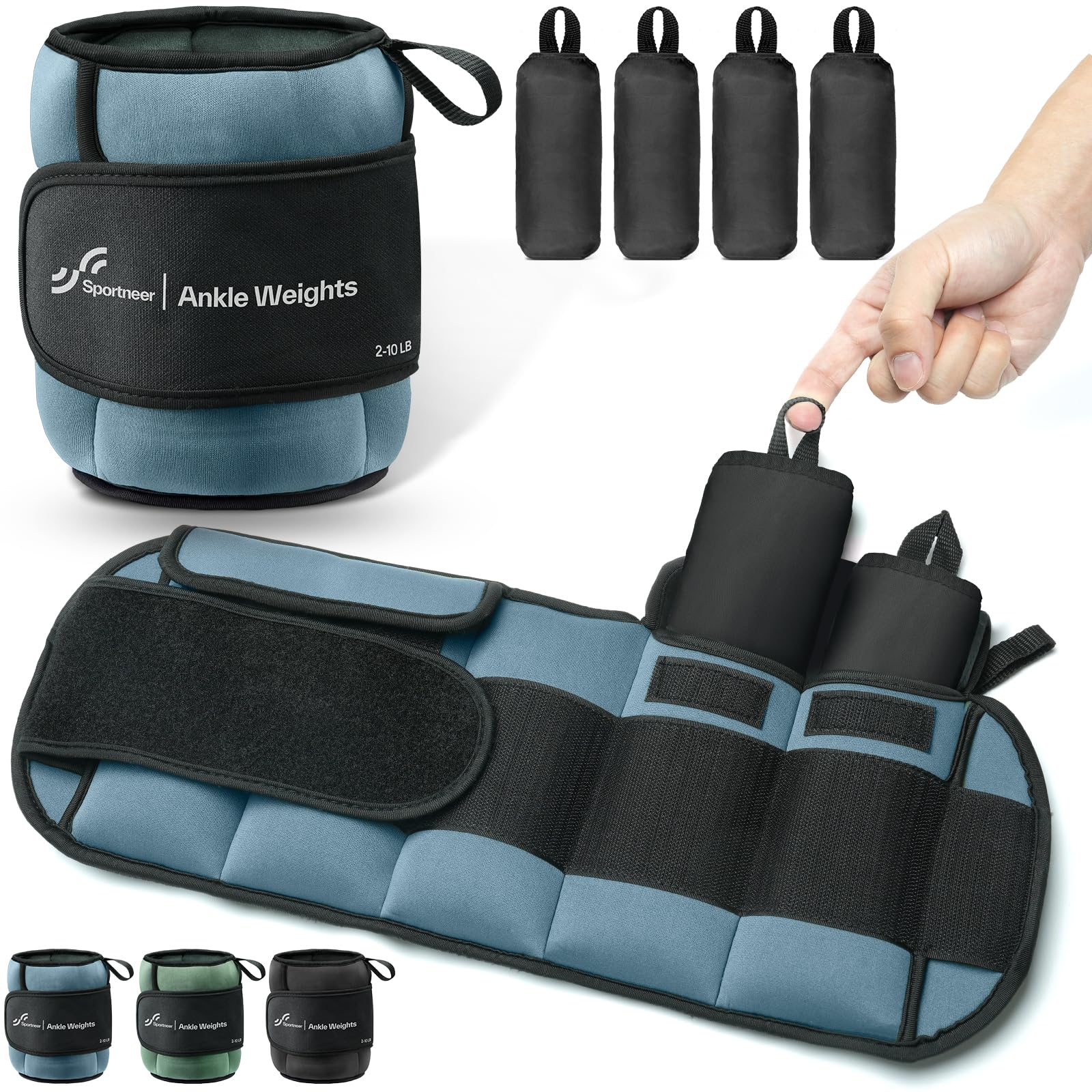 Sportneer Weight Cuffs, Adjustable Weights for Legs and Arms Ankle Weights Set, Weight Cuffs Foot with Adjustable Straps, 0.9-4.5 kg (per Ankle) / 1.8 kg - 9 kg (per Pair)