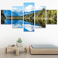 SIGNWIN 5 Panel Canvas Wall Art Modern Art Farmhouse/Country Lake Multicolor Nature Photography Relax/Calm for Home Decorations Ready to Hang - 60