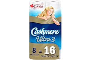 Cashmere Ultra 3-Ply Toilet Paper, 8 Double Rolls = 16 Regular Rolls
