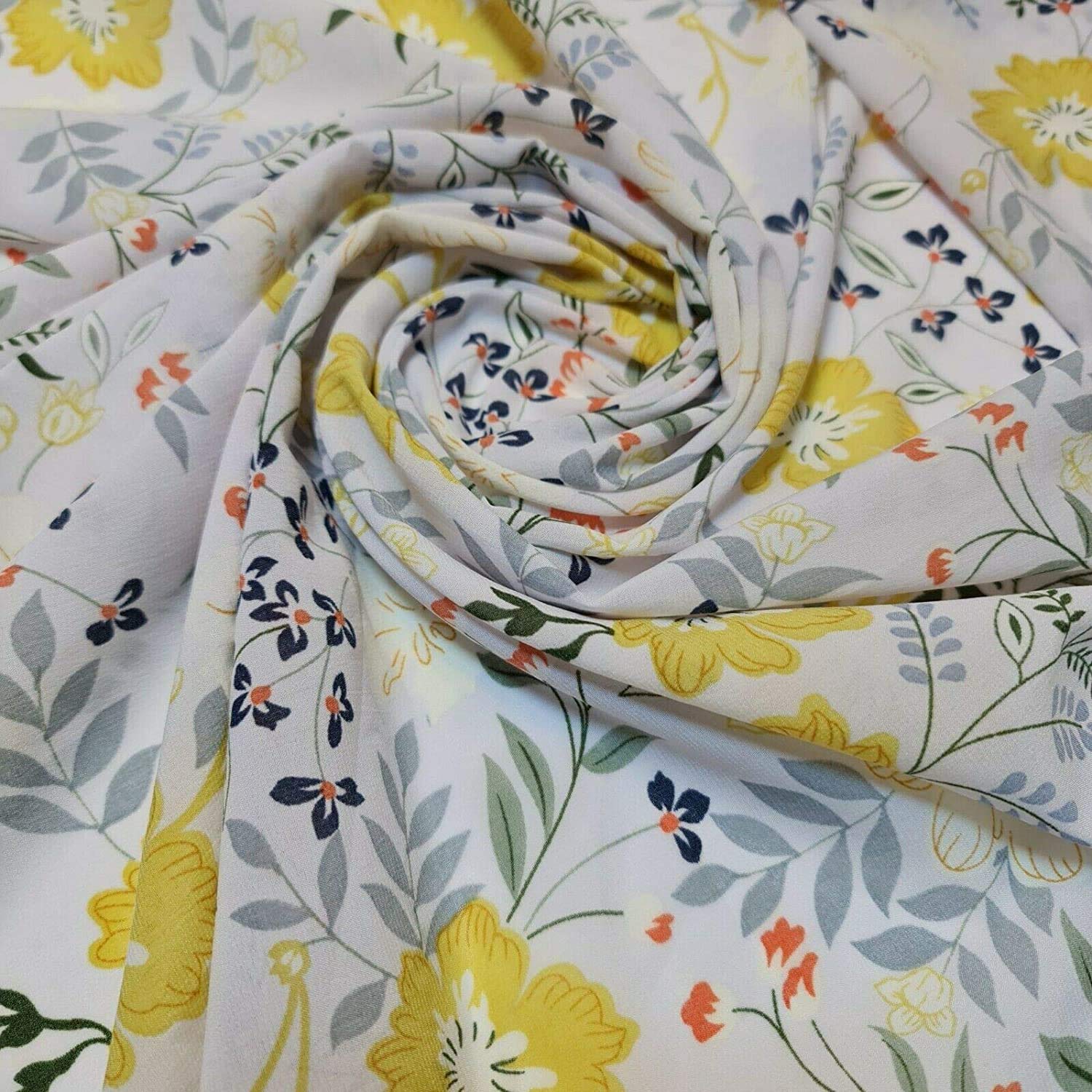 Spring New Floral Printed Soft Poly Crepe Dress Drape Craft Fabric 58" (Print 1-13) (Print 12, 2 Meter (Continuous Length))