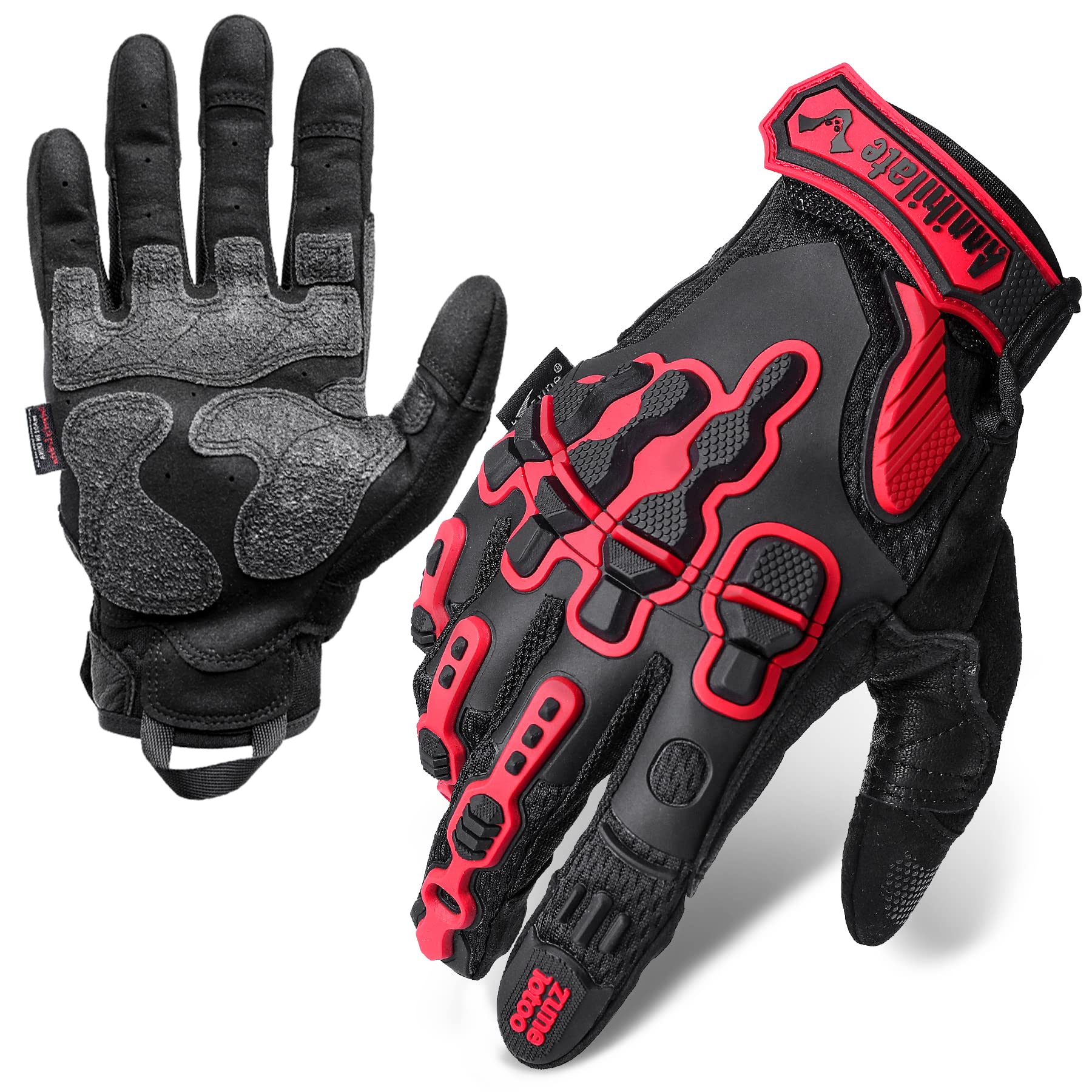 ZUNE LOTOO Motorcycle Gloves for Men and Women, Touchscreen Motorbike Red Gloves with Shock-Absorbing Kevlar Palm Padded, Lightweight Gloves for Cycling, Riding, Road Racing, Motocross, M