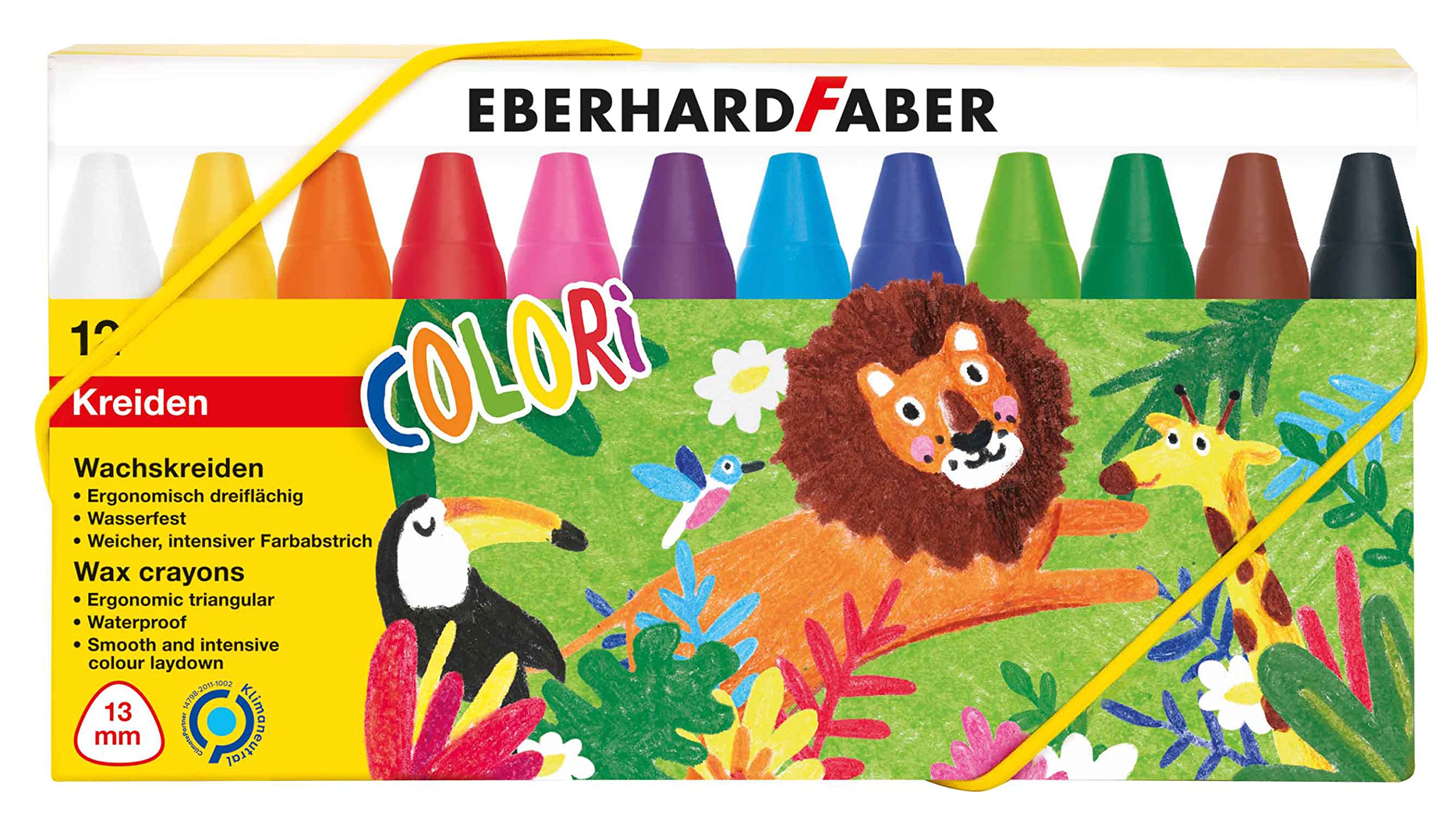 Eberhard Faber 524010 - Colori Wax Crayons in 12 Colours, Three-Surface, Waterproof Wax Painters with Soft, Intense Paint Strike, Chalk Pens for Creative Painting Fun