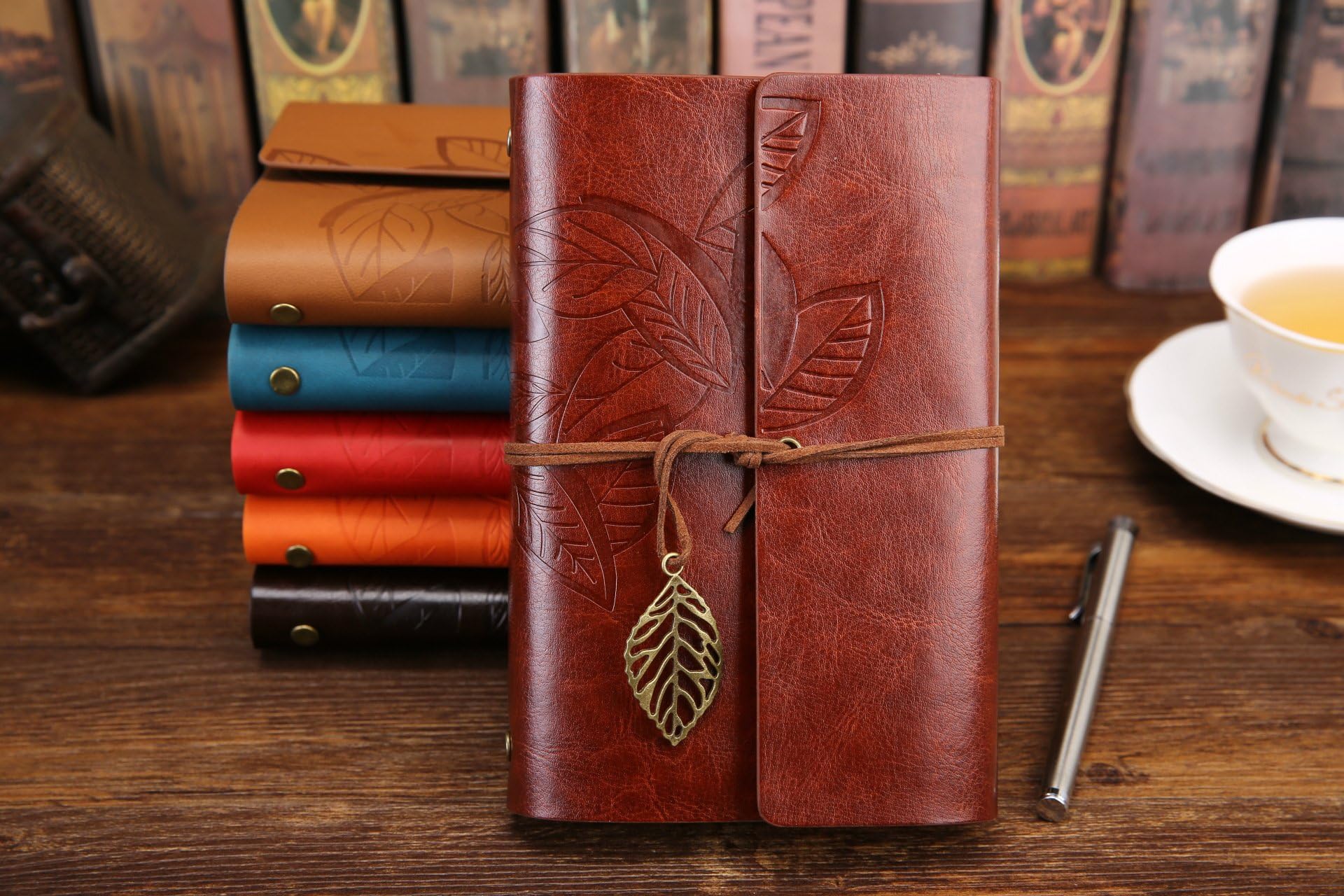 Notebook Writing Books Notepad Journal Diary Gift for Men Women Students PU Cover (Brown)