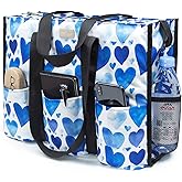 TOPDesign Utility Water Resistant Tote Bag with 13 Pockets, Top Zipper Closure & Thick Bottom Support, for Working Women