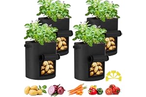 Potato Grow Bags 10 Gallon 4 Pack Fabric Pots Thickened Nonwoven Grow Bags with Reinforced Handles Garden Planting Bags for T