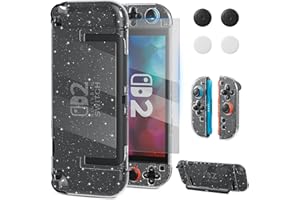 RHOTALL Glitter Protective Case Cover Shell for Nintendo Switch 2(2025),Clear Sparkle Full Dockable Slim Hard Protection Cute Shining Skin Case for Switch 2, Shockproof Screen Protector,4 Thumb Grip