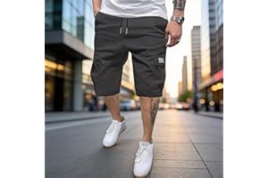 Mens Cargo Shorts Elastic Waist Drawstring Casual Shorts Hiking Travel Shorts