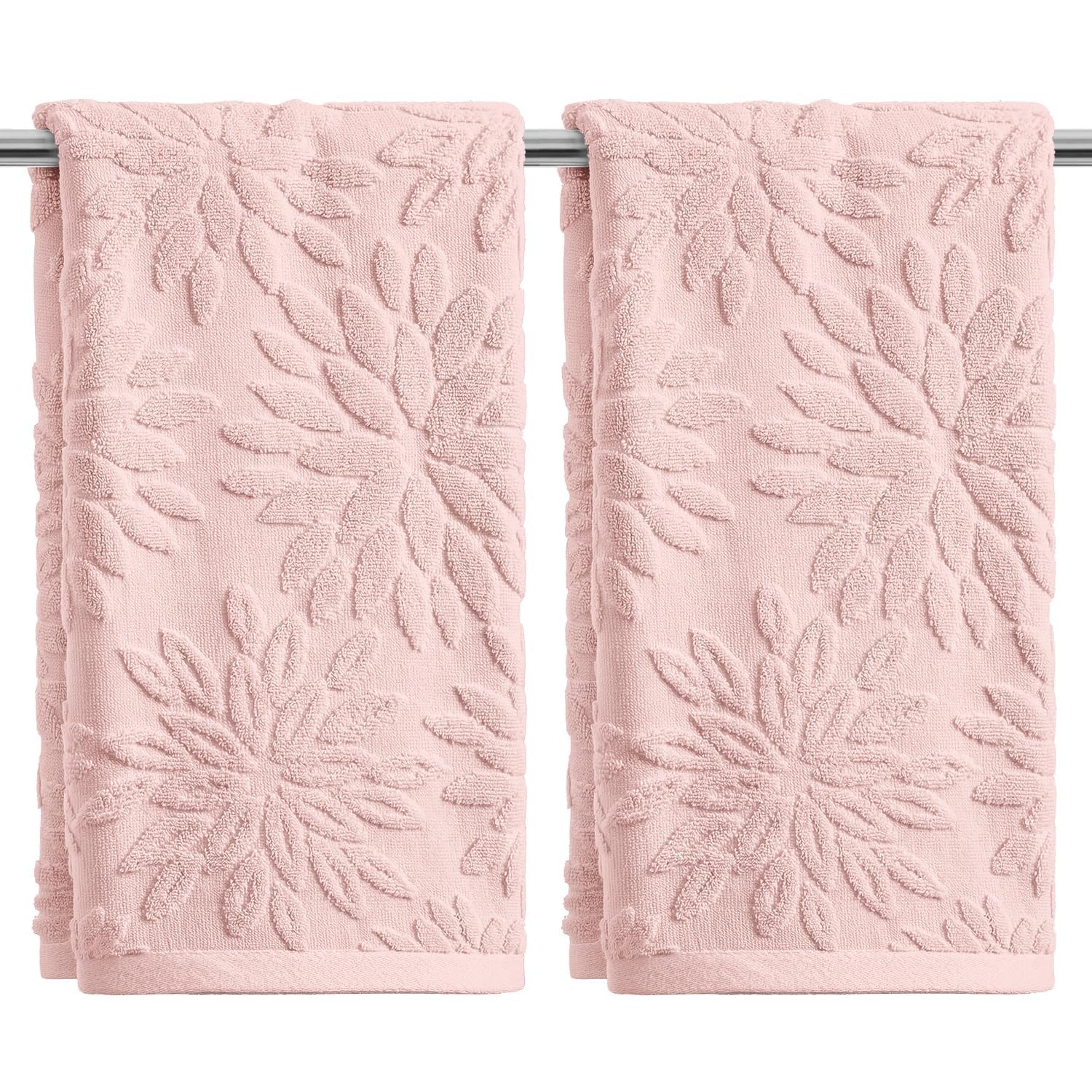 Artoid Mode 2 Pcs Pink 3D Dahlia Floral Jacquard Spring Hand Towels for Bathroom, 100% Cotton Soft Absorbent Bathroom Decor Towels, 13.7 x 29.5 Inch