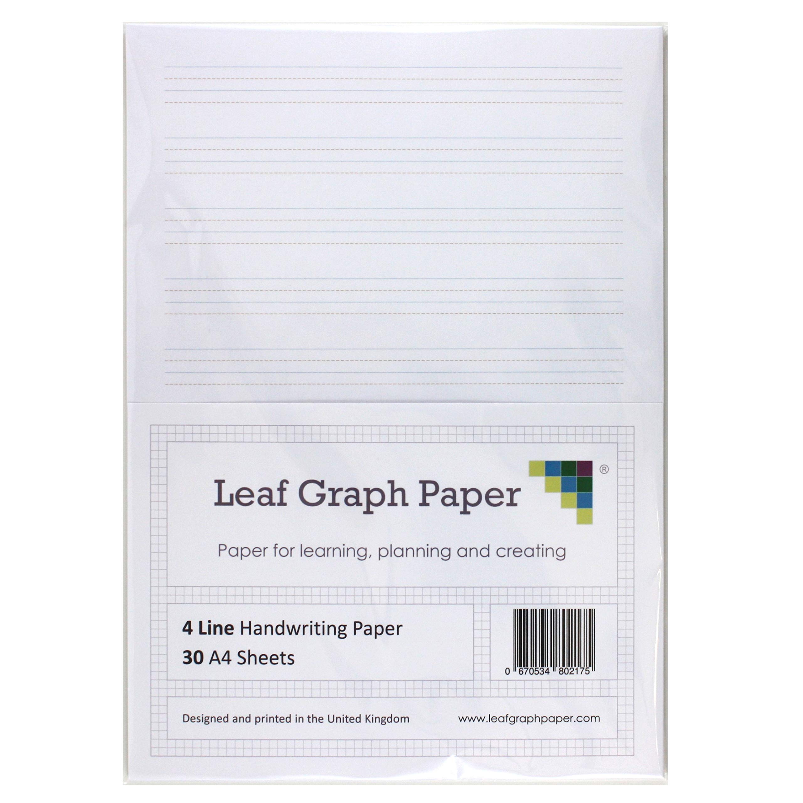 A4 Handwriting Paper Pack - 4 Line Style - 30 Loose-Leaf Sheets