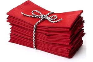 Christmas Red Cloth Dinner Napkins Kitchen Cloth Napkins 12 Pack 18X18 Inches Cotton Blend Soft Fabric with Hemmed Edges Washable Reusable Linen Napkins for Parties Setting Table Decor (Red) by PERLLI