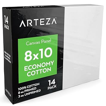ARTEZA Leinwand | 20,3cm x 25,4cm Großpackung mit 14 | Weiß, Grundiert 100% Baumwolle | Ideal für Malerei, Acrylgießen, Ölfar