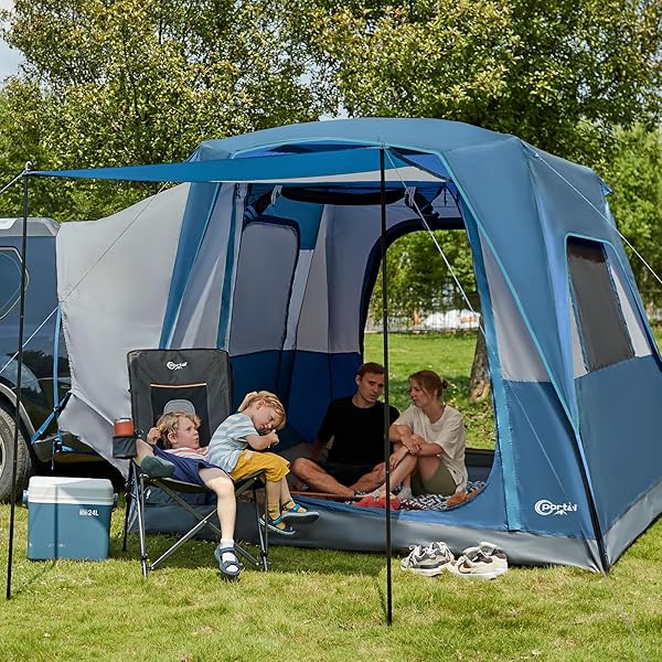 PORTAL 5-PERSON SUV TENT WITH PORCH, 2-IN-1 CAR CAMPING TENT, WATER-RESISTANT & WINDPROOF, TRUNK TENT WITH 2 DOORS FOR TRAVEL & OUTDOOR ADVENTURES